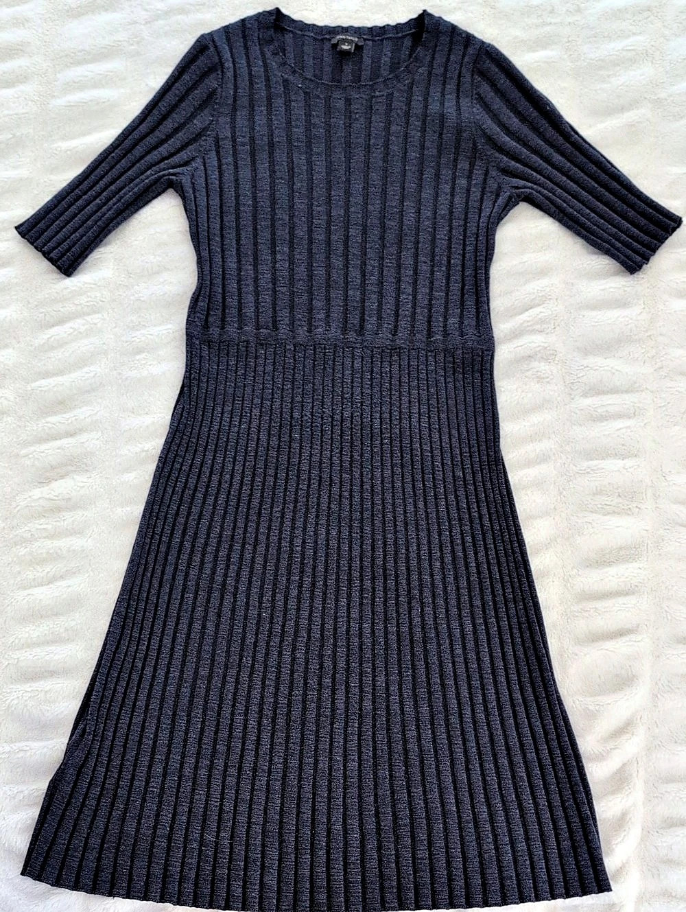 Ann Taylor Ribbed Fit and Flare Sweater Dress Mini Blue Small